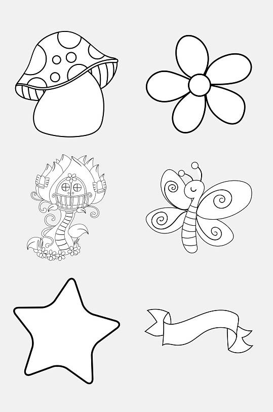 蝴蝶彩带儿童简笔画免抠素材