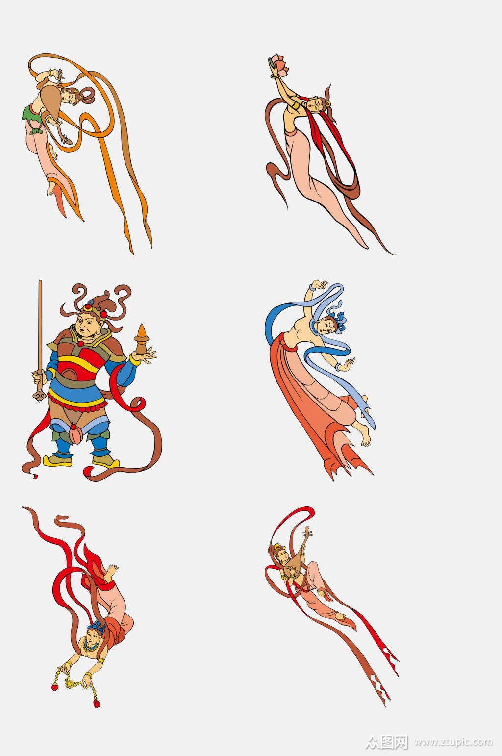 竖版敦煌飞天仕女免抠素材元素