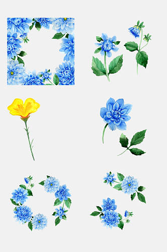 水蓝色花朵水彩花卉免抠素材
