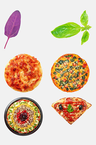 紫色叶子披萨美食免抠素材