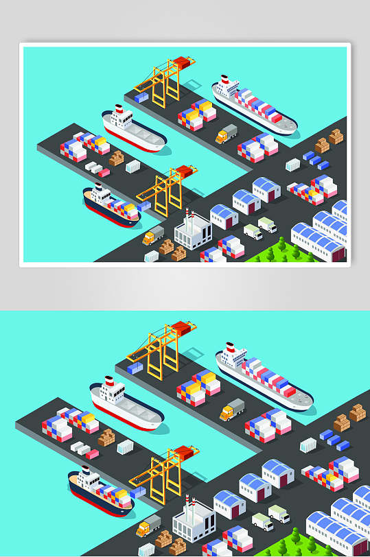 青色轮船码头矢量素材