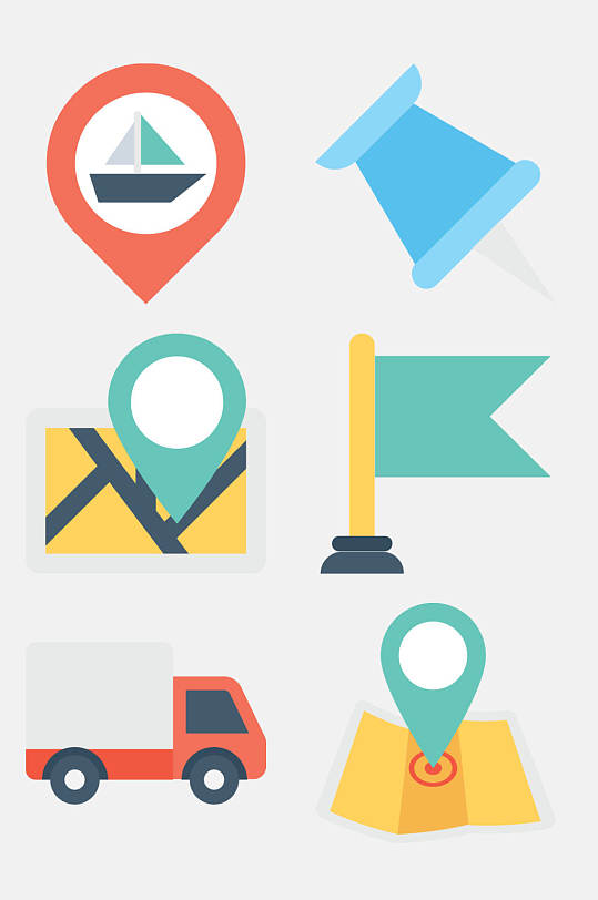 卡车导航地图卡通图标免抠素材