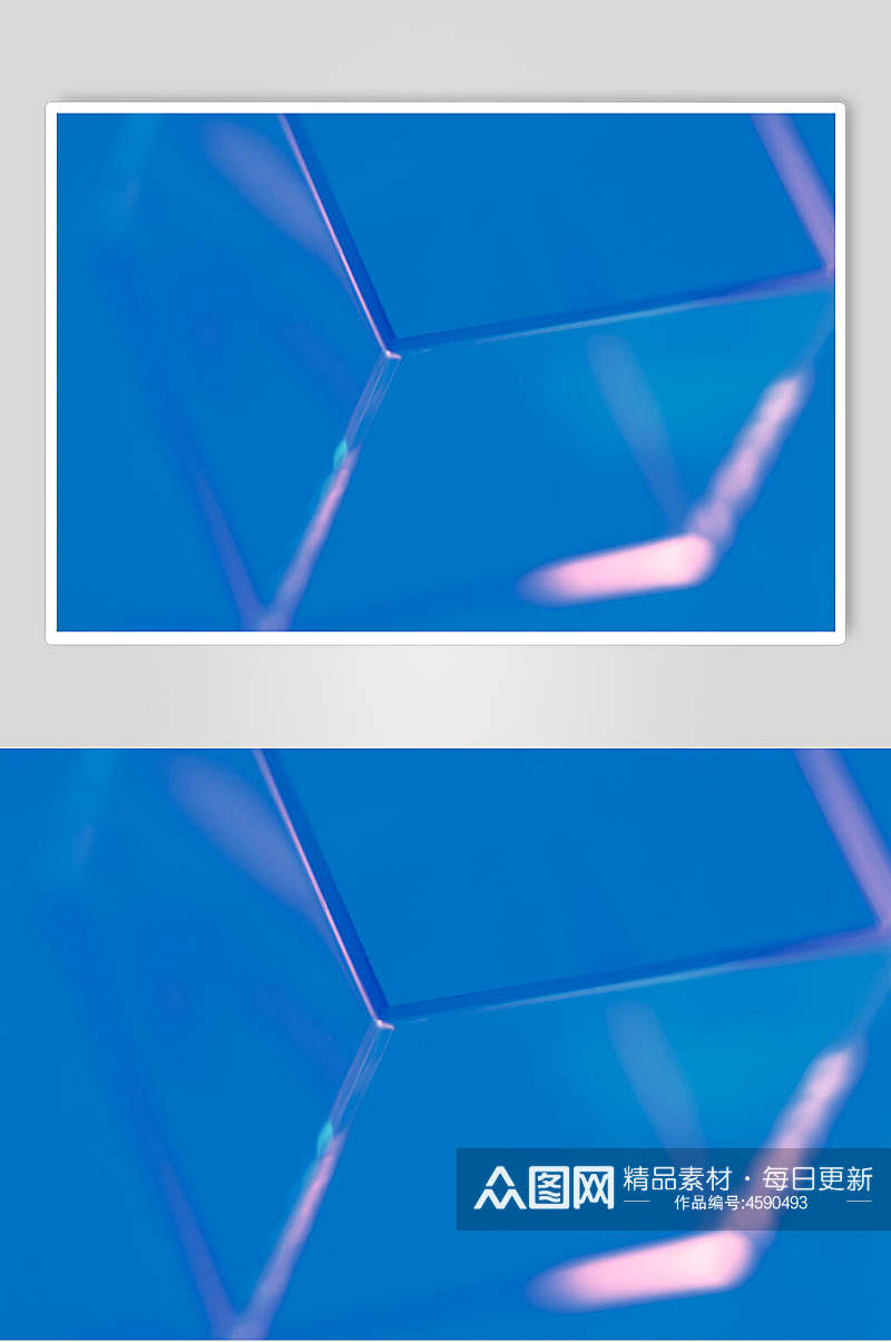 立体蓝色晶体折射图片素材