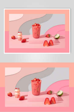 粉红色创意奶茶图片
