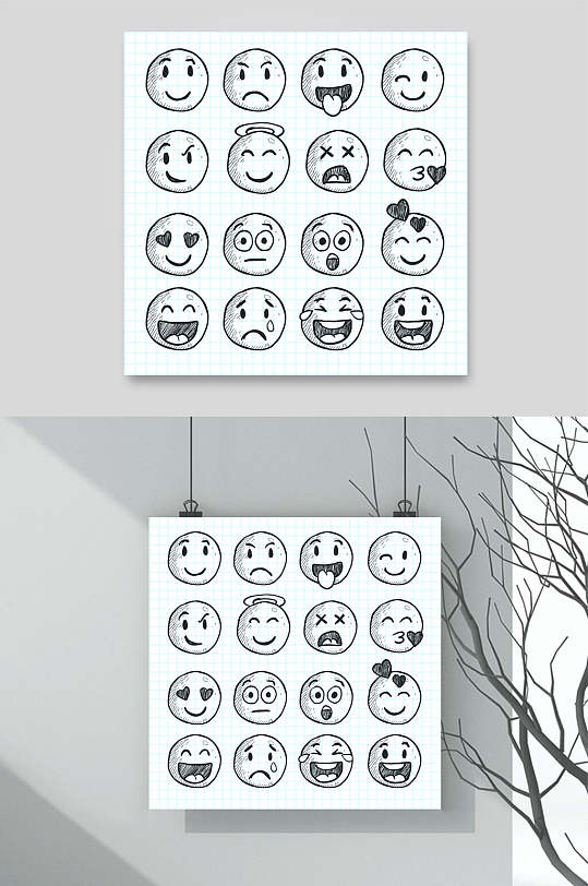黑色线描表情包矢量素材