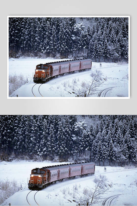 创意下雪天火车自然风光摄影图