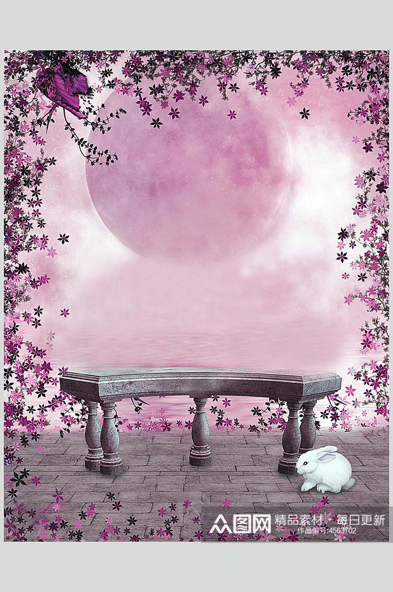 粉色凳子创意画意背景图素材