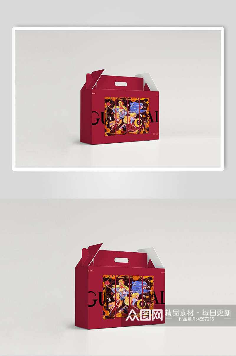 红色创意礼品盒贴图样机素材