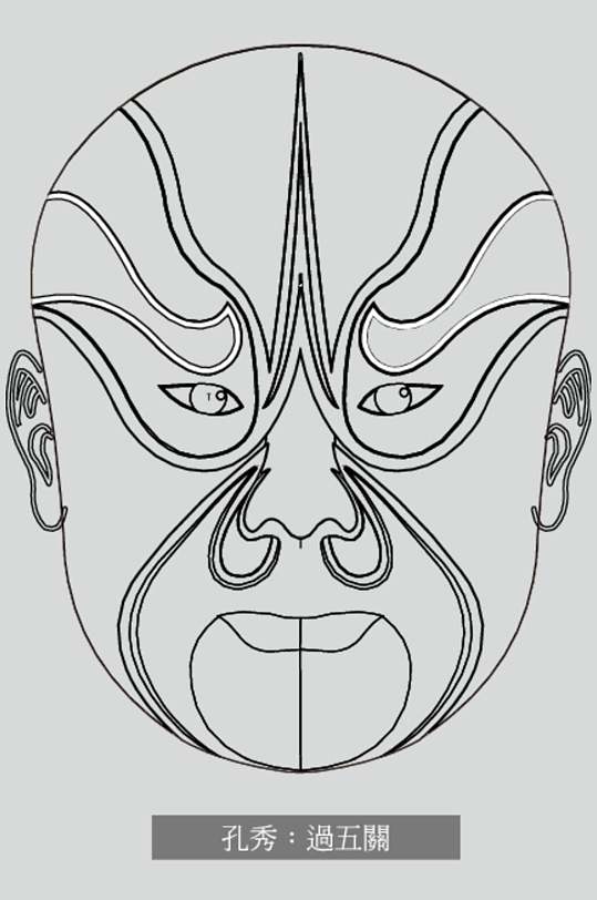 孔秀京剧脸谱线稿图案矢量素材