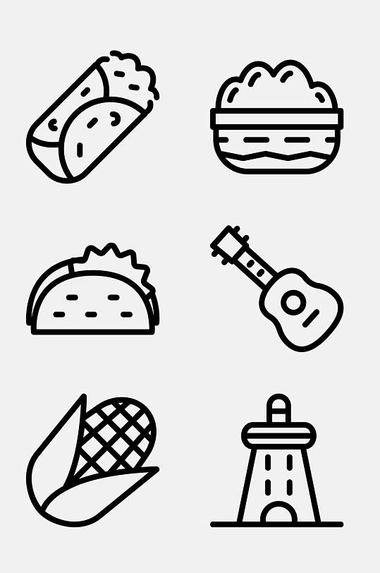 玉米黑色墨西哥文化线性图标免抠素材