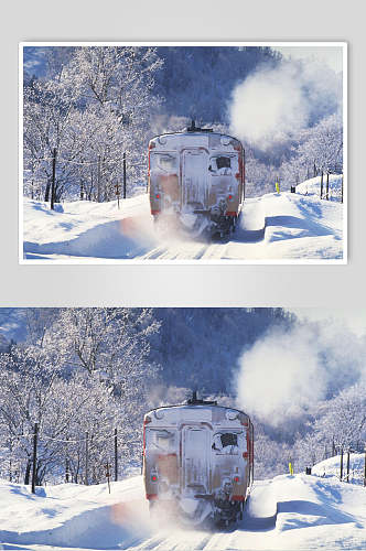 白雪火车云雾自然风光摄影图