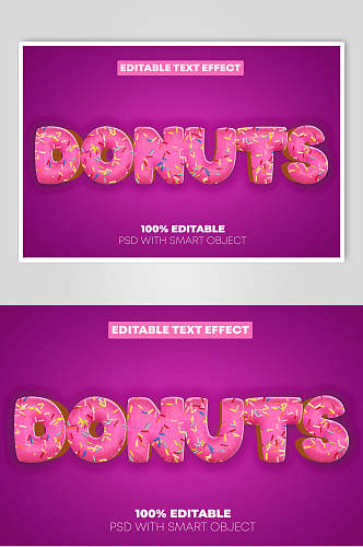 甜甜圈标题字体文本效果样机