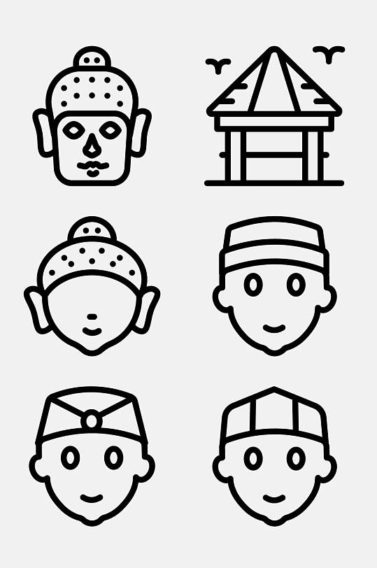 人物线性印度尼西亚文化图标免抠素材-众图网
