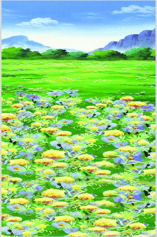 花朵卡通自然风景绘画图片