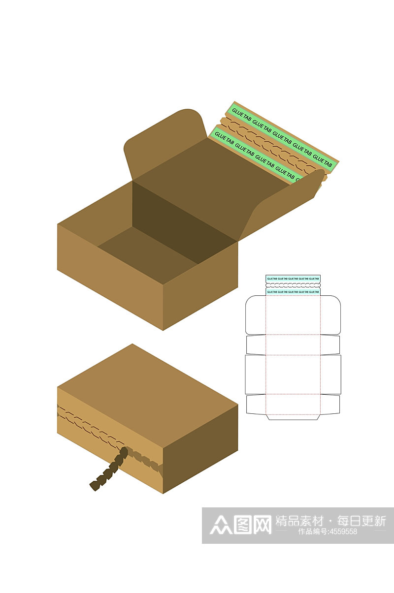 精品甜品纸箱刀模包装盒展开图素材