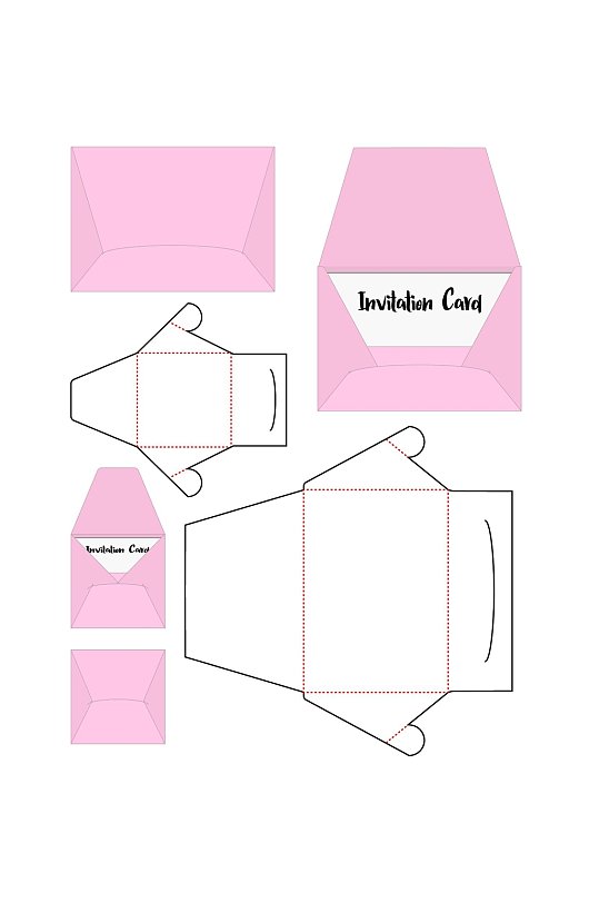 信封卡贺式甜品纸箱刀模包装盒展开图