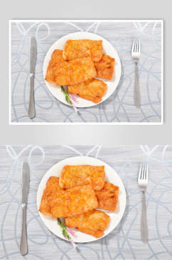 西餐油炸鸡排摄影图