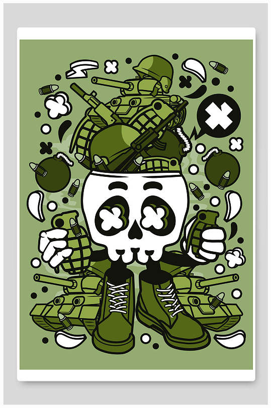 骷髅抽象涂鸦拟人矢量插画