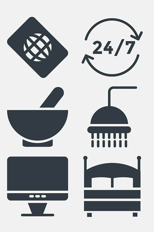 黑白花洒酒店餐厅图标免抠素材