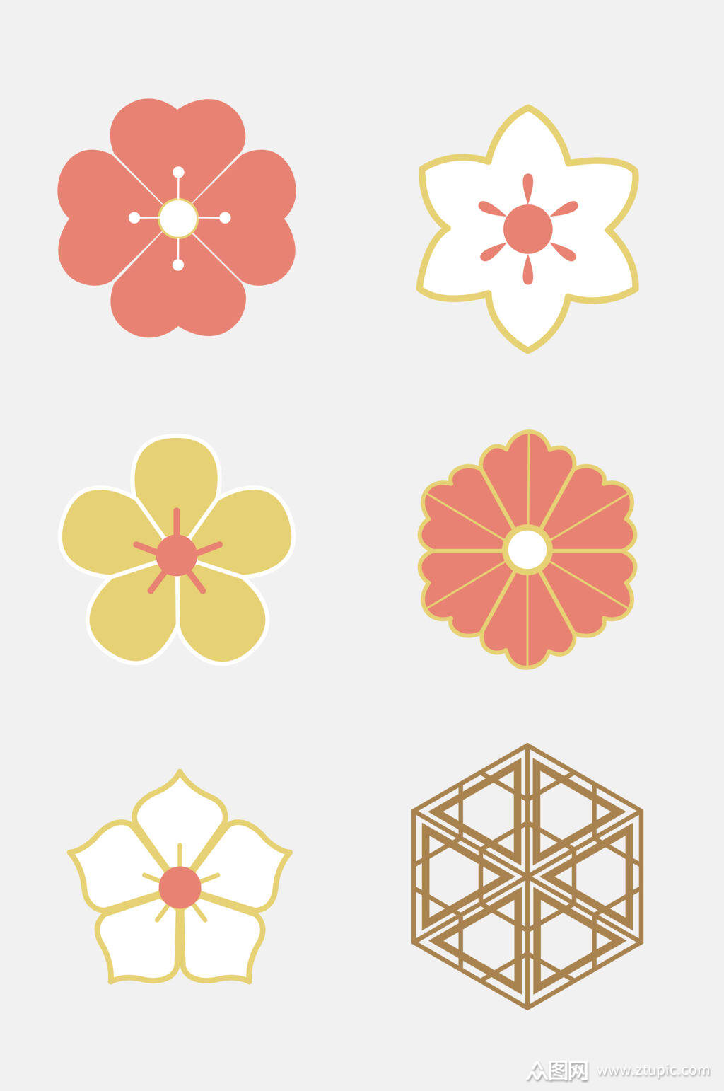 花朵正方形日式纹样图案免抠素材素材