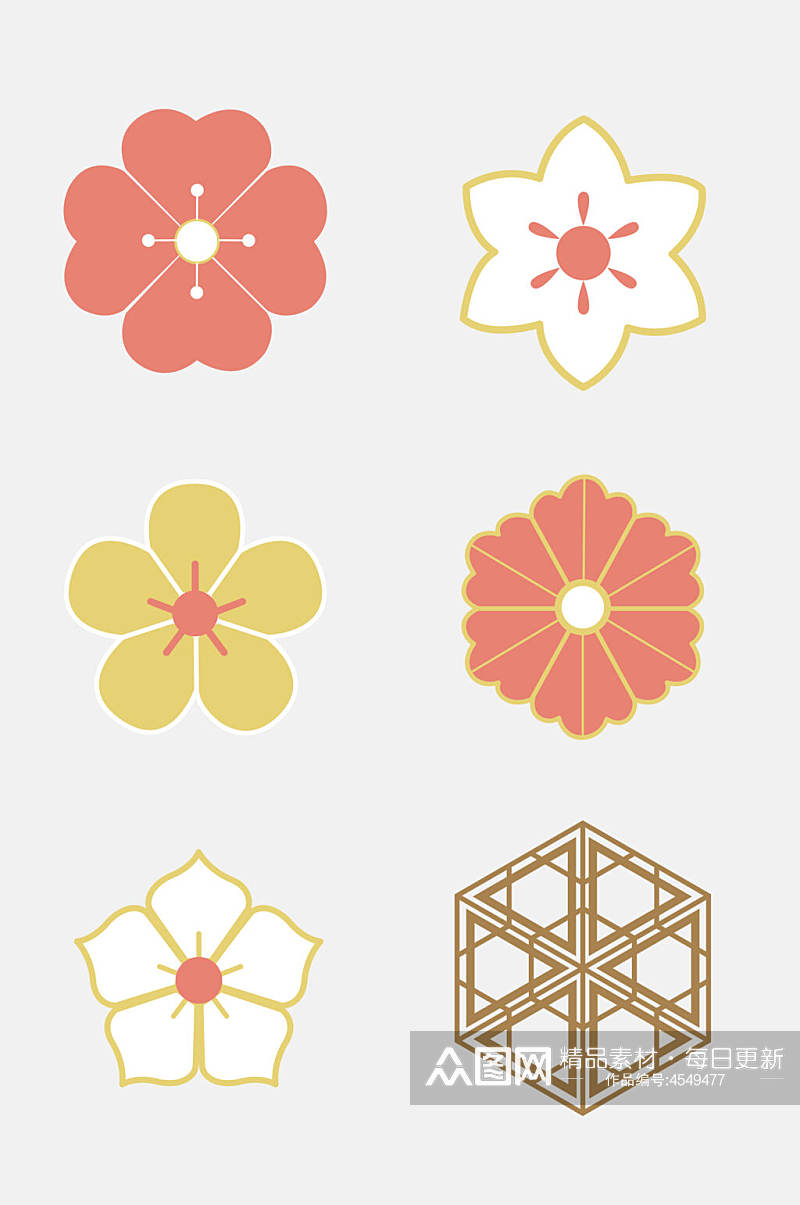 花朵正方形日式纹样图案免抠素材素材