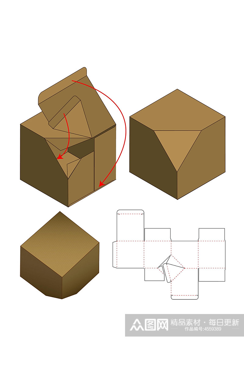 简约甜品纸箱刀模包装盒展开图素材