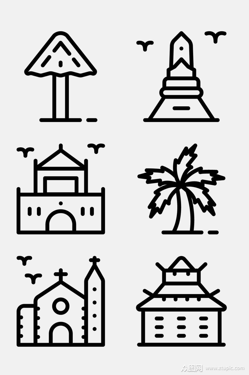 椰子树线性菲律宾文化图标免抠素材素材