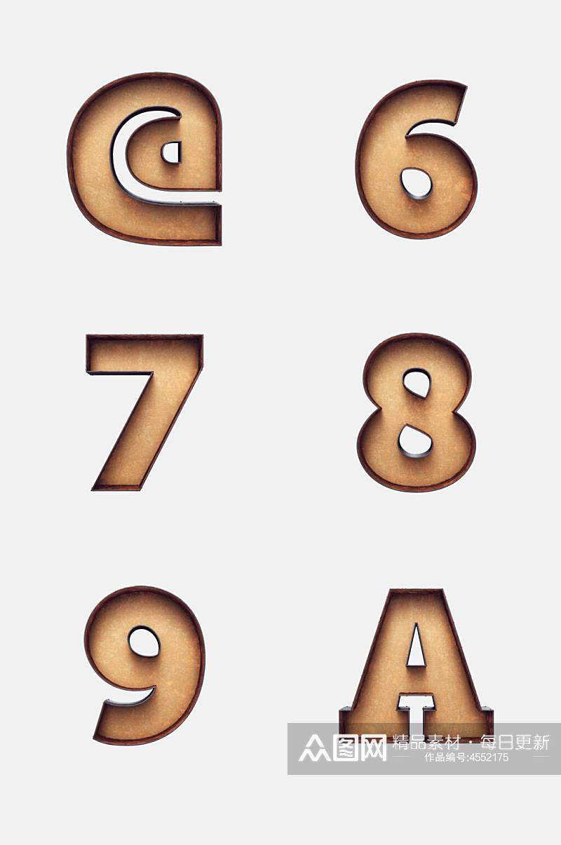 褐色字母数字免抠素材素材