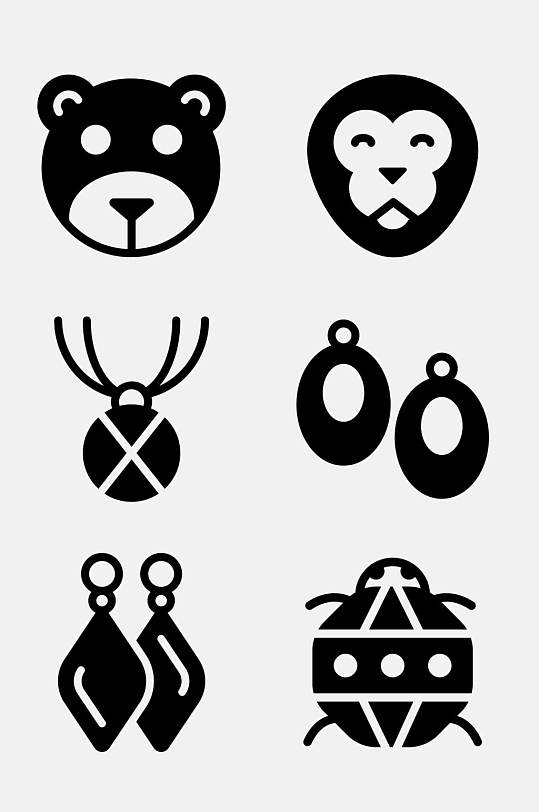 黑白耳环非洲文化单色图标免抠素材