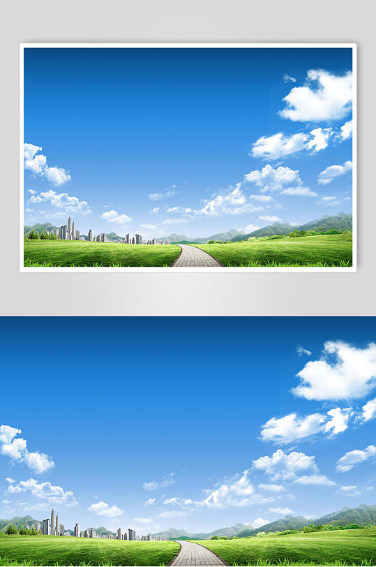 小路山脉大片天空蓝天绿草地图片-众图网