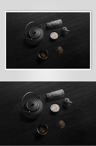 茶壶圆形阴影黑色茶叶包装样机