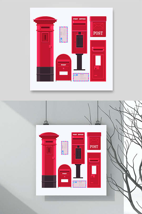 红色创意邮政信箱矢量素材