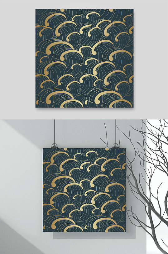 浪花烫金中式装饰底纹素材