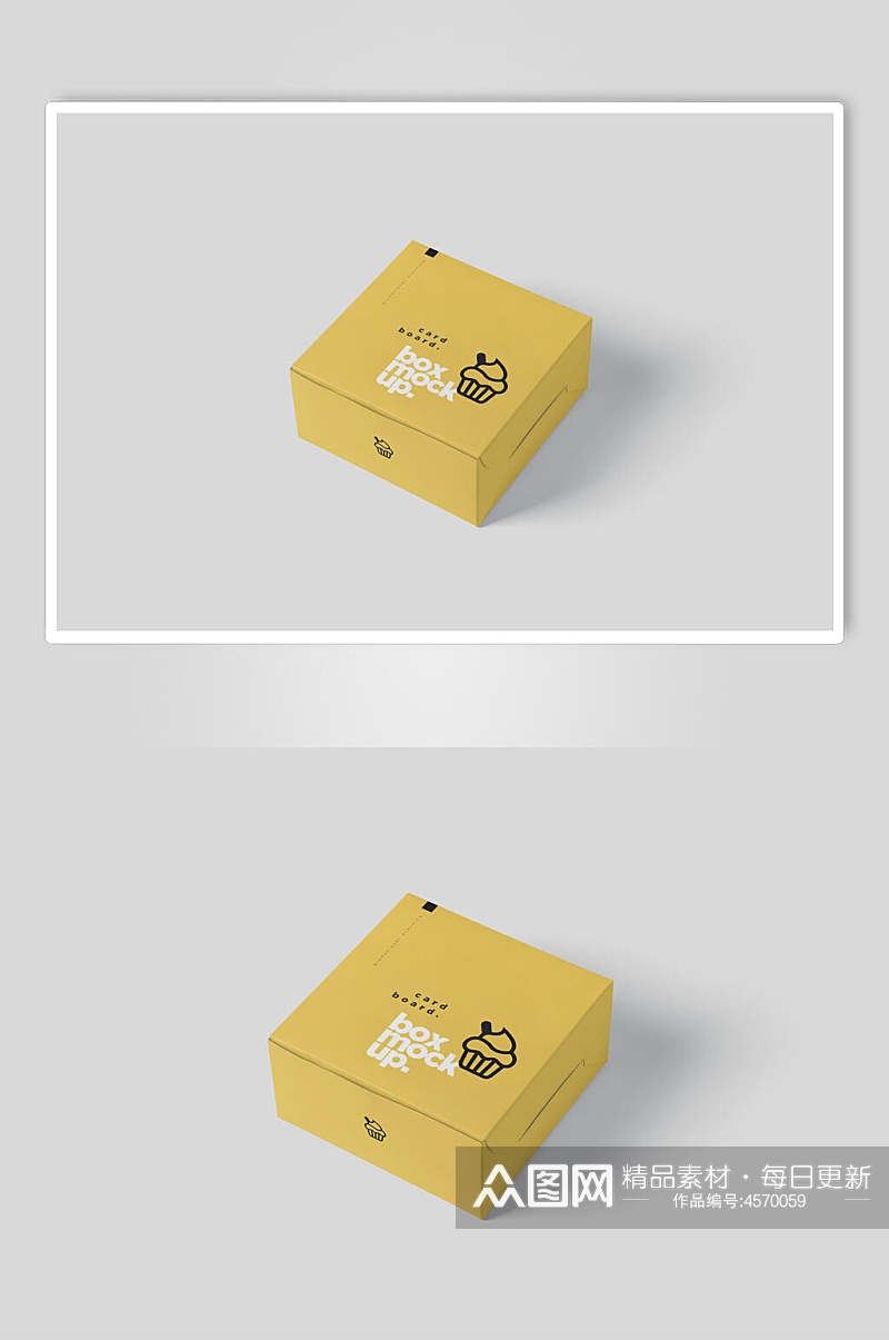 立体正方形黄食品纸盒设计样机素材