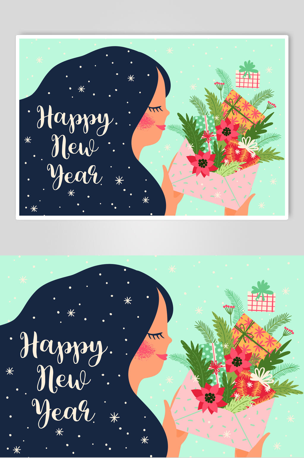 美女时尚圣诞插画矢量素材素材