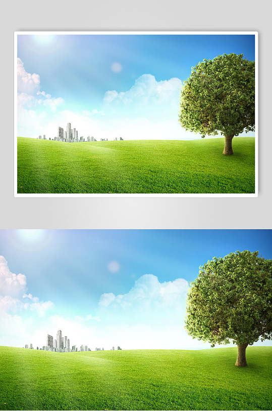 绿树蓝天绿草地图片-众图网