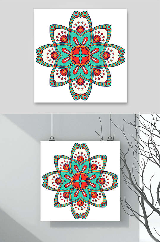 创意对称彩绘花纹图案矢量素材