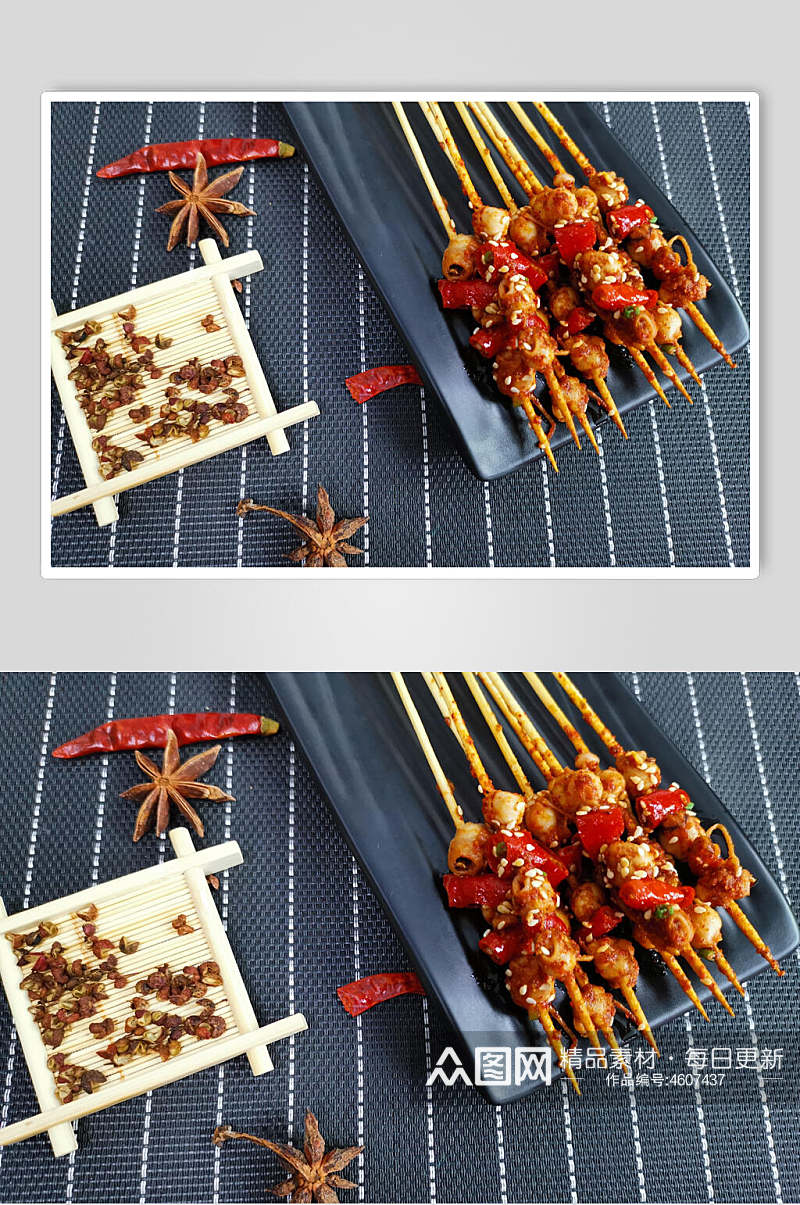 创意鸡脆骨八角花椒烧烤图片素材