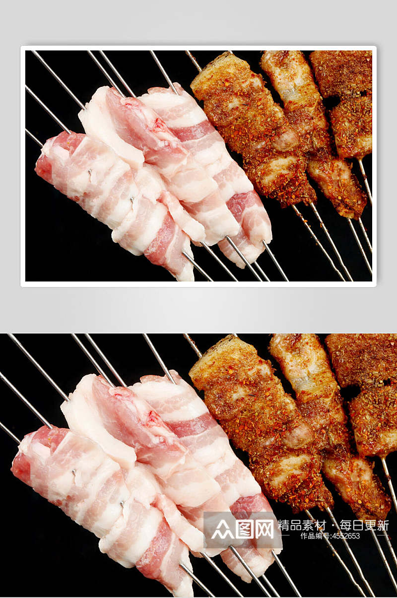 五花肉烤肉串摄影图片素材