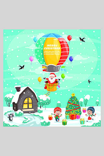 热气球矢量圣诞插画