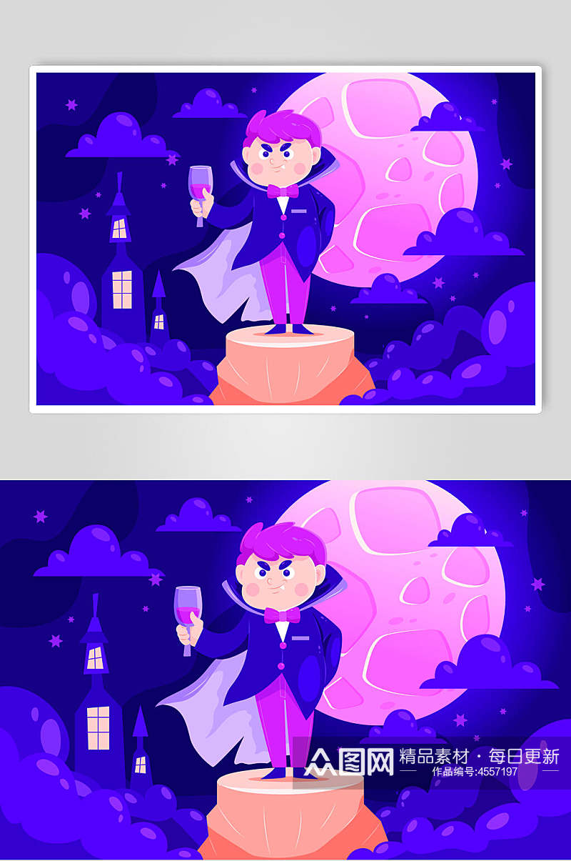 紫色月亮矢量万圣节插画素材素材
