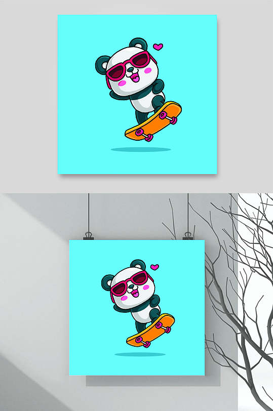 滑板墨镜熊猫表情包矢量素材