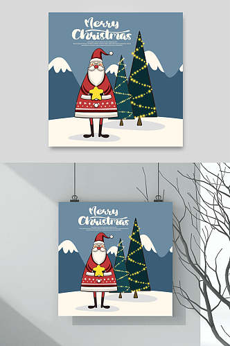 精致英文圣诞老人卡通圣诞海报素材