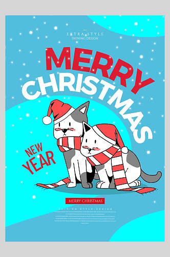 蓝色猫咪圣诞节海报