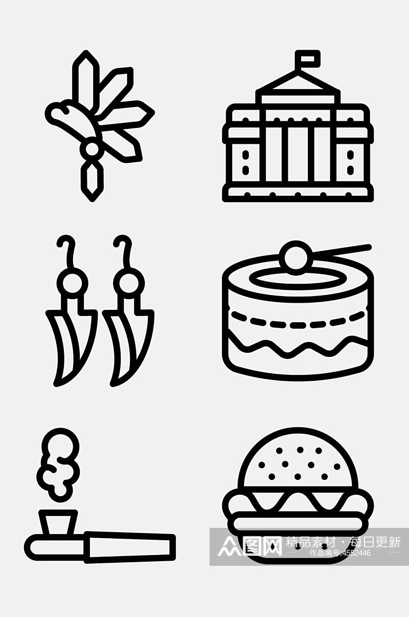 汉堡线性美国文化图标免抠素材素材