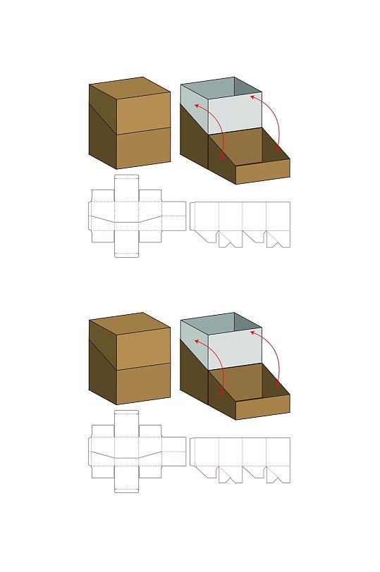 翻盖甜品纸箱刀模包装盒展开图