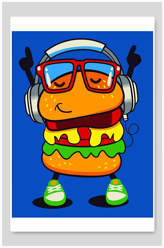 汉堡抽象涂鸦拟人矢量插画