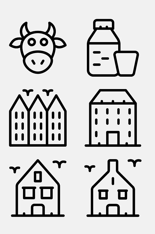 牛头房子线性荷兰文化图标免抠素材