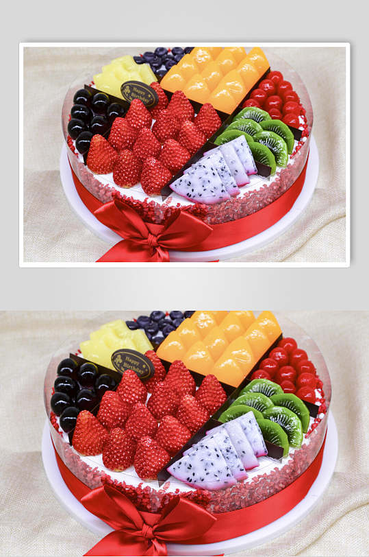 红丝带草莓奇异果蛋糕图片
