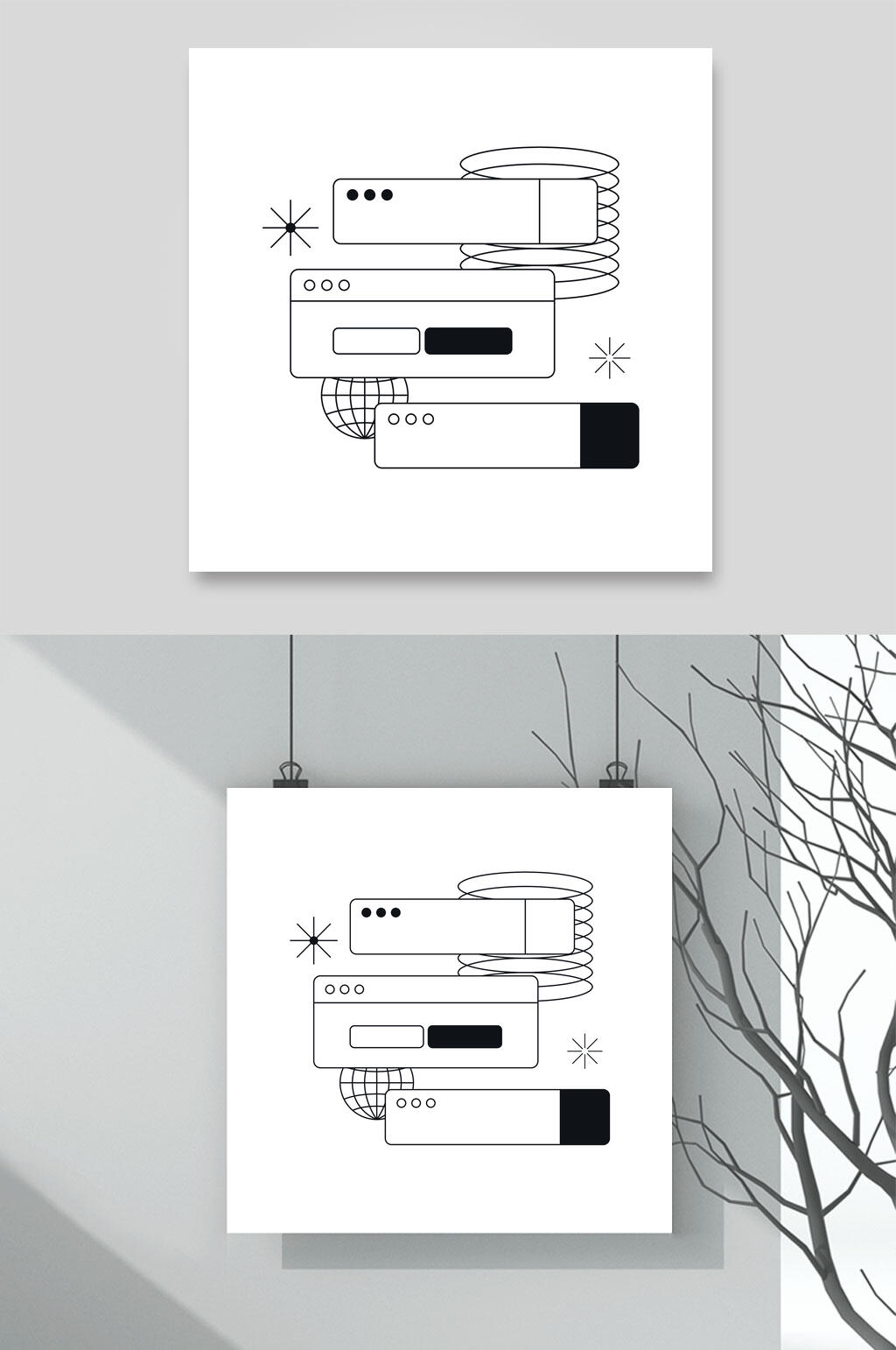黑白时尚简约线性插画矢量素材素材